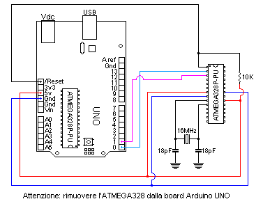 Arduino standalone caricare sketch su chip atmega328 vergine